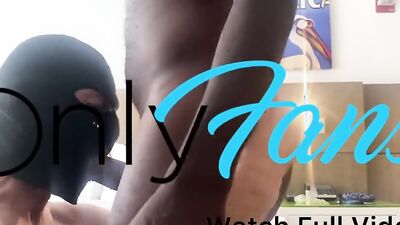 Perverted masked bloke is sucking lover's cock in the hotel room
