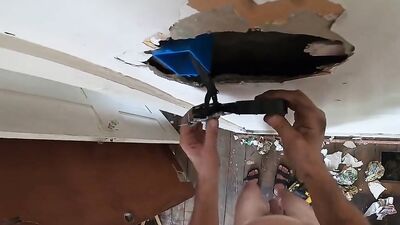 Amateur gay chap is doing some house repairing bare naked