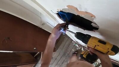 Amateur gay chap is doing some house repairing bare naked