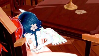 Naughty anime femboy bends and gets his ass nailed with a schlong
