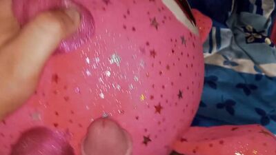 Fella rubs his johnson on a pinky dinosaur inside the bedroom
