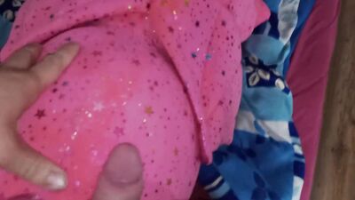 Fella rubs his johnson on a pinky dinosaur inside the bedroom
