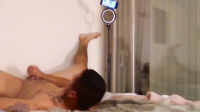 Amateur bloke is stroking his prick in a various positions