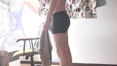 Riku Kaibara is jerking his pecker in front of the camera