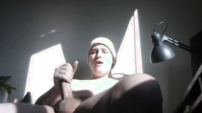 Amateur chubby teen is stroking his pecker inside the dormitory