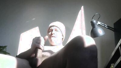 Amateur chubby teen is stroking his pecker inside the dormitory