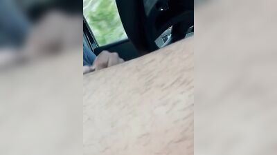 Perverted bloke is filming himself while driving and jerking off