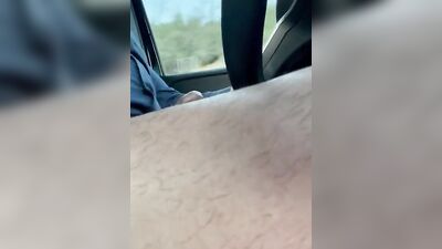Perverted bloke is filming himself while driving and jerking off