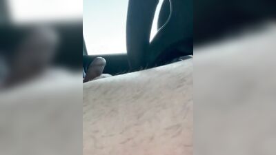 Perverted bloke is filming himself while driving and jerking off