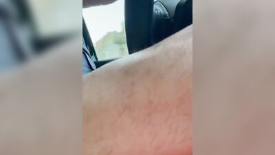 Perverted bloke is filming himself while driving and jerking off