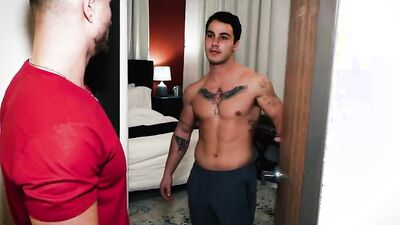 Cute tattooed chap is riding his mate's cock in the bedroom