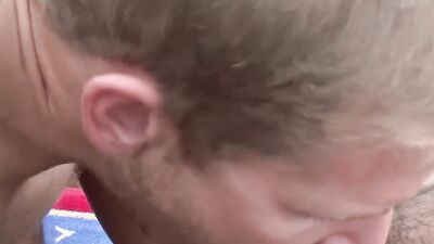 Cock hungry guy gives his neighbor a bj in the backyard