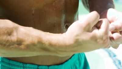 Handsome bloke is stroking a prick and flashing his ass