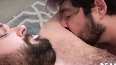 Johnny B and his bear partner are barebacking in the bedroom