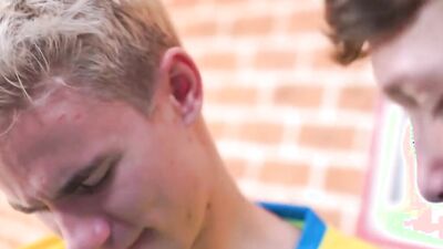 Cute twink bends and gets doggystyled by his next door mate