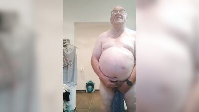 Perverted stepdad is flashing his small willy in front of the camera