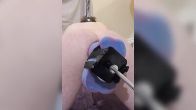 Masked femboy gets his tight hole destroyed with huge mechanical dildo