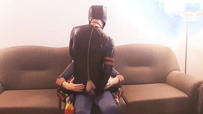 Full leather bloke bends on the couch and gets shagged by horny spiderman