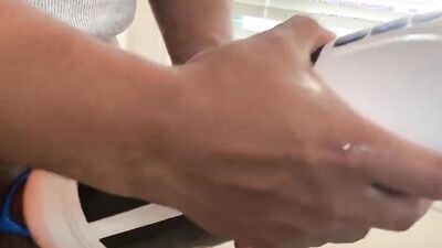 Close-up video of a chap stroking his prick with a toy
