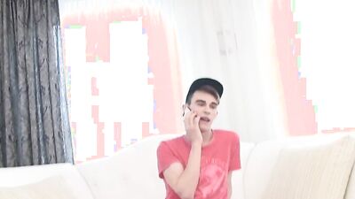 Cute twink is playing with his piston in front of the camera