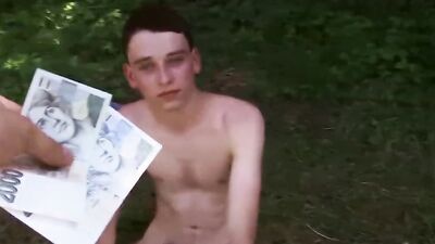 Skinny European chap is posing naked out in the open