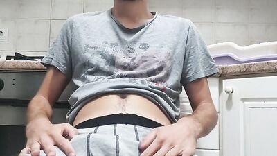 Amateur teen is jerking his huge dong in front of the phone