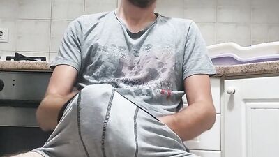 Amateur teen is jerking his huge dong in front of the phone