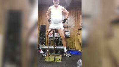 Perverted grandpa is working out in front of the cam