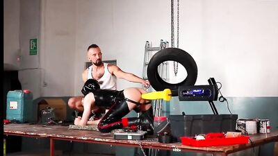 Full leather bloke is getting his ass nailed by a perverted bud