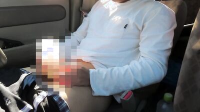 Amateur Japanese bloke is stroking his cock while driving a van