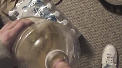 Perverted stepdad is craving for a hot pee all over himself
