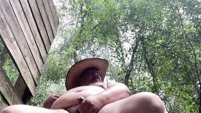 Chubby blome is flashing pecker in this outdoor solo performance