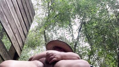 Chubby blome is flashing pecker in this outdoor solo performance