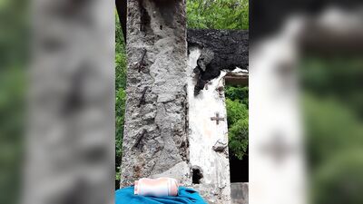 Skinny amateur chap is jerking his prick out in the open