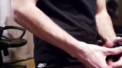 Amateur chap is pumping his cock in front of the cam