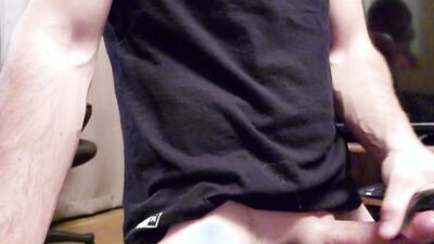 Amateur chap is pumping his cock in front of the cam
