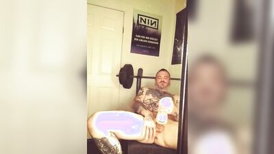 Amateur tattooed dude is flashing his ass after the workout