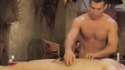 Horny dude gets his oily pecker strokes by a perverted masseur