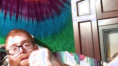 Ginger chap is jerking off in front of the phone
