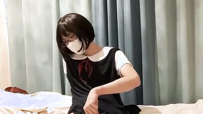 Amateur Japanese femboy is playing with a pecker in this solo scene