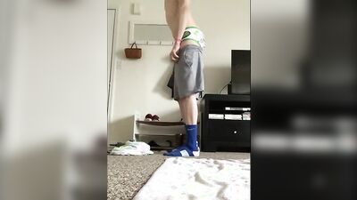 Nerdy amateur fella is playing with his huge black dildo