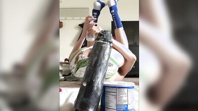Nerdy amateur fella is playing with his huge black dildo
