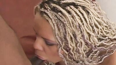 Perverted ebony doll is rubbing her puss and plays with a BBC