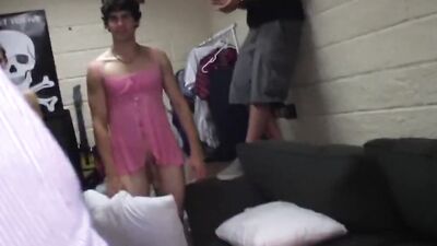 Naughty femboy is craving for some hard cocks on a party