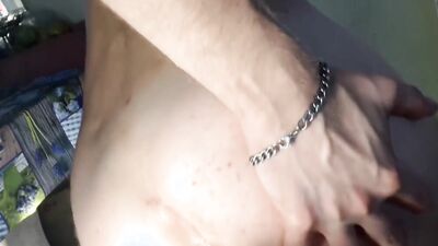 Horny dude is wrapping his fuck gole around big gummy dildo