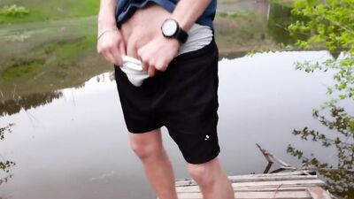 Amateur European fella strokes his dong out in the open