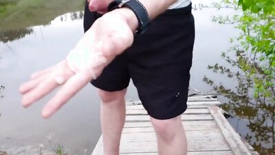 Amateur European fella strokes his dong out in the open