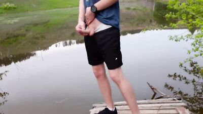 Amateur European fella strokes his dong out in the open
