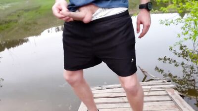 Amateur European fella strokes his dong out in the open