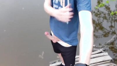 Amateur European fella strokes his dong out in the open